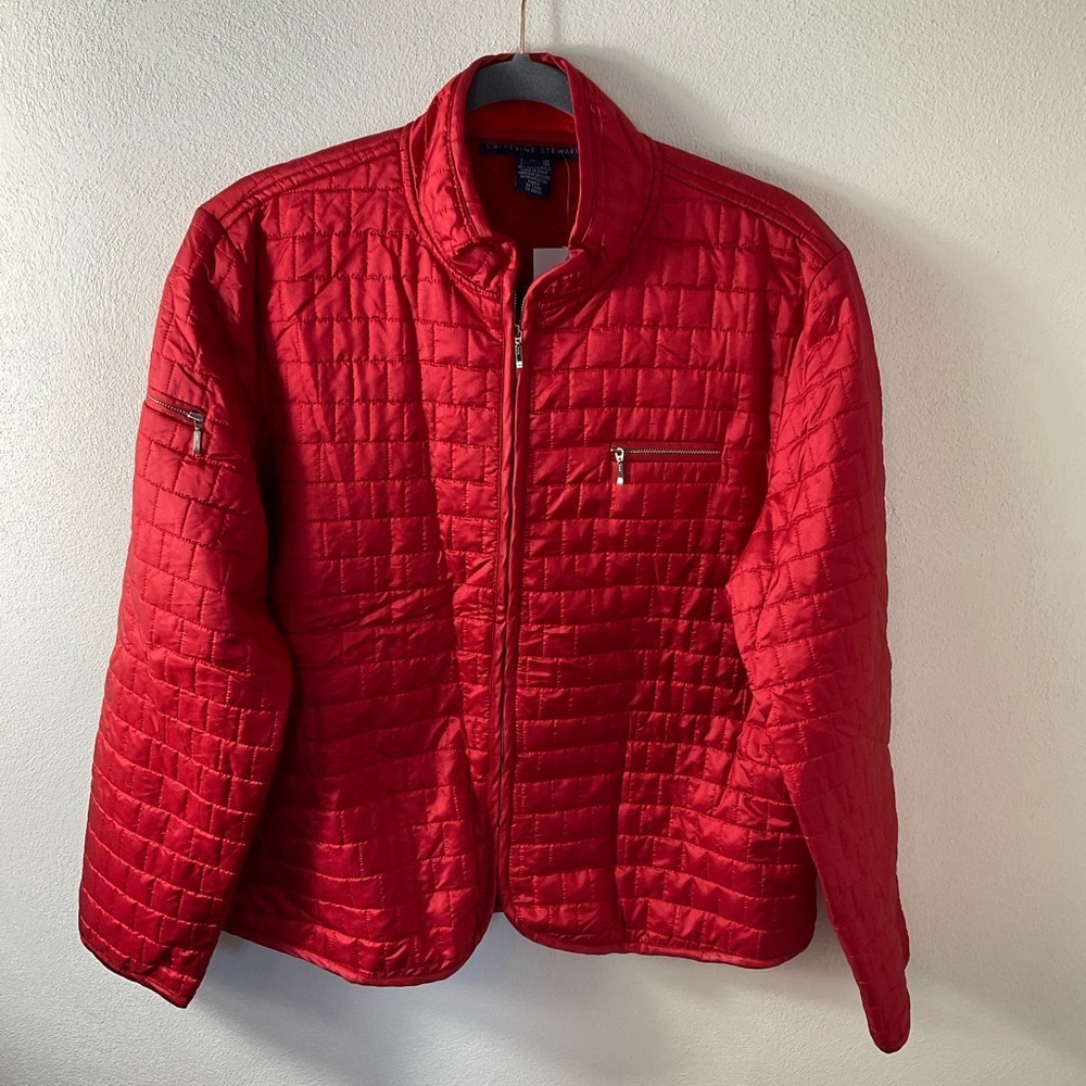 Catherine Stewart Red‎ Quilted Jacket Sz XL